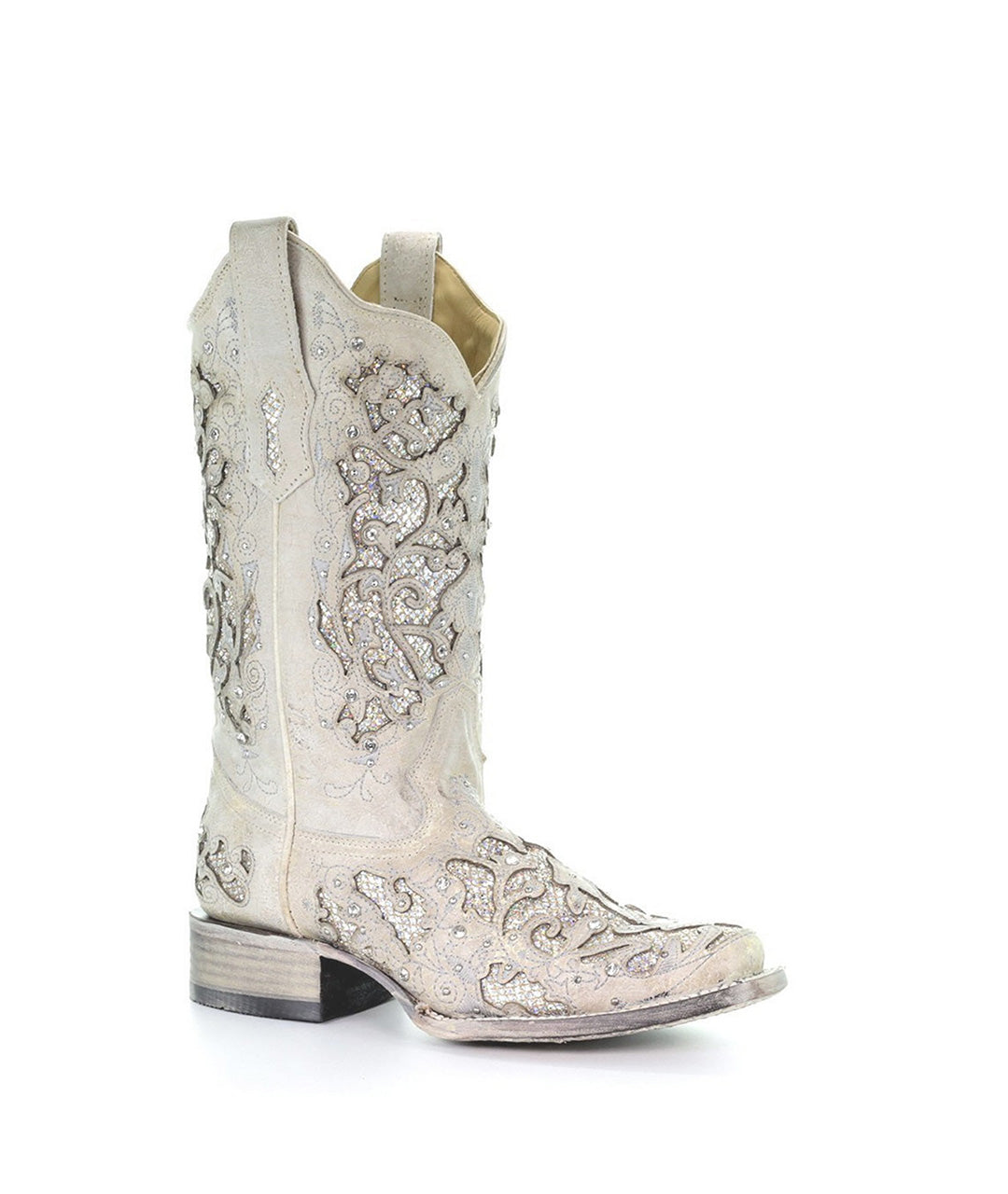 Corral Glitter Inlay Crystal Studded | Square Toe | White
