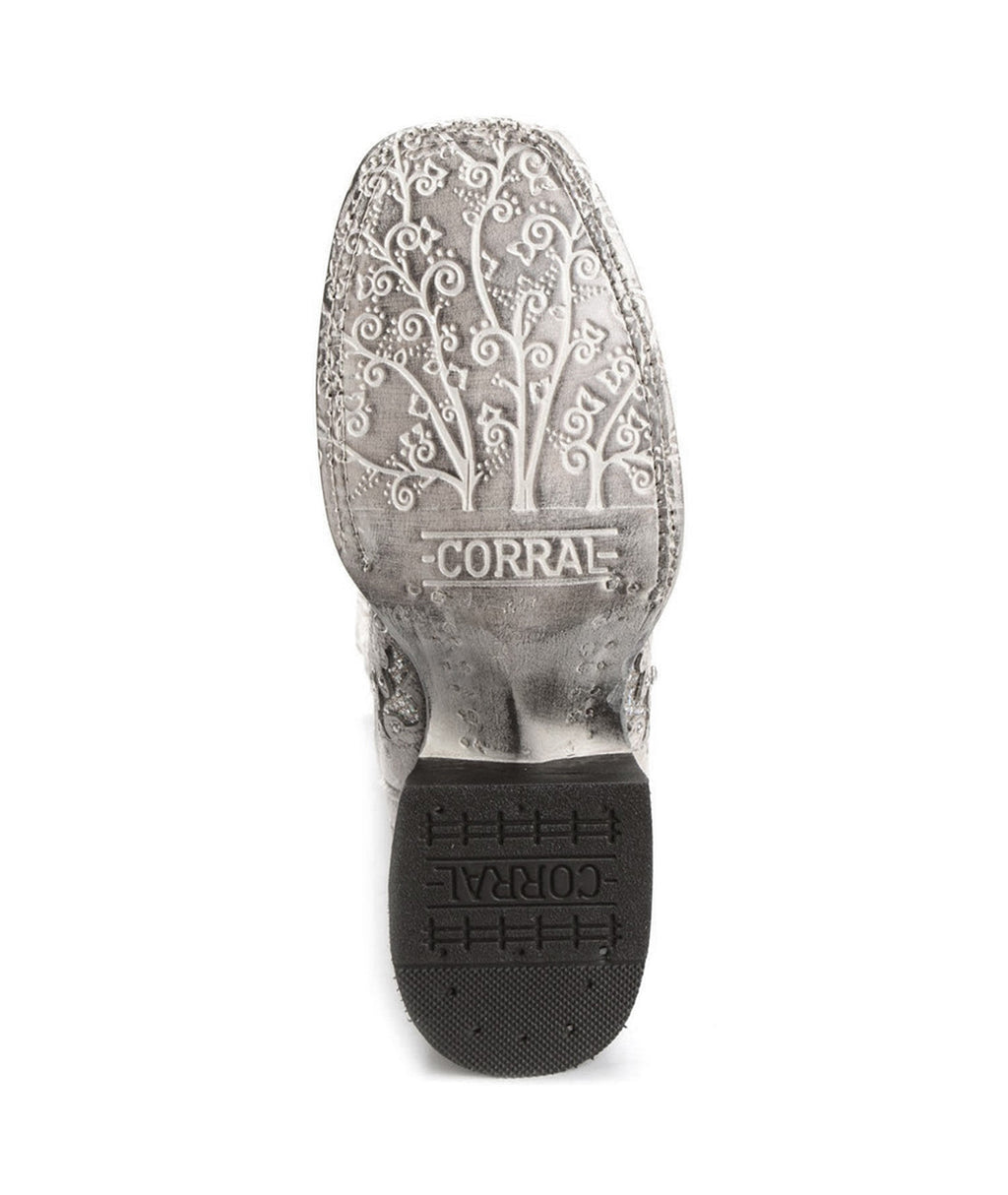 Corral Glitter Inlay Crystal Studded | Square Toe | White