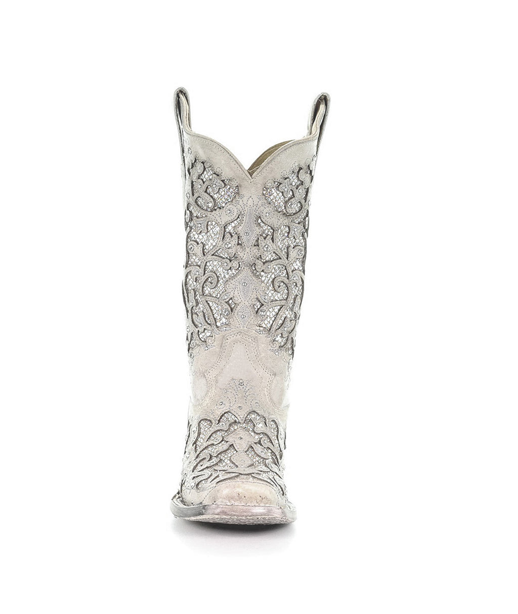 Corral Glitter Inlay Crystal Studded | Square Toe | White