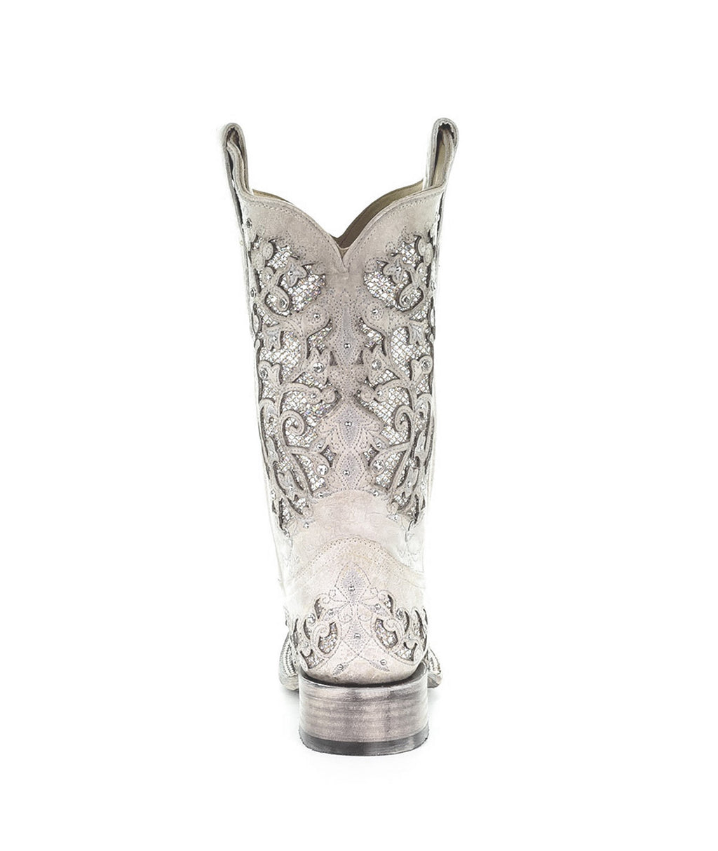 Corral Glitter Inlay Crystal Studded | Square Toe | White