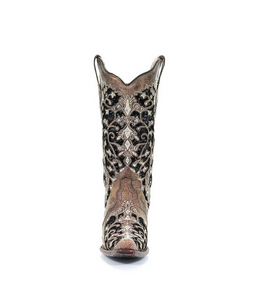 Corral Glitter Inlay Crystal Studded | Snip Toe | Black Brown