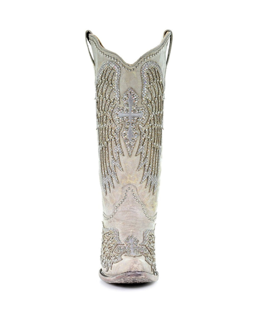 Corral Crystal Cross Wings | Snip Toe | White