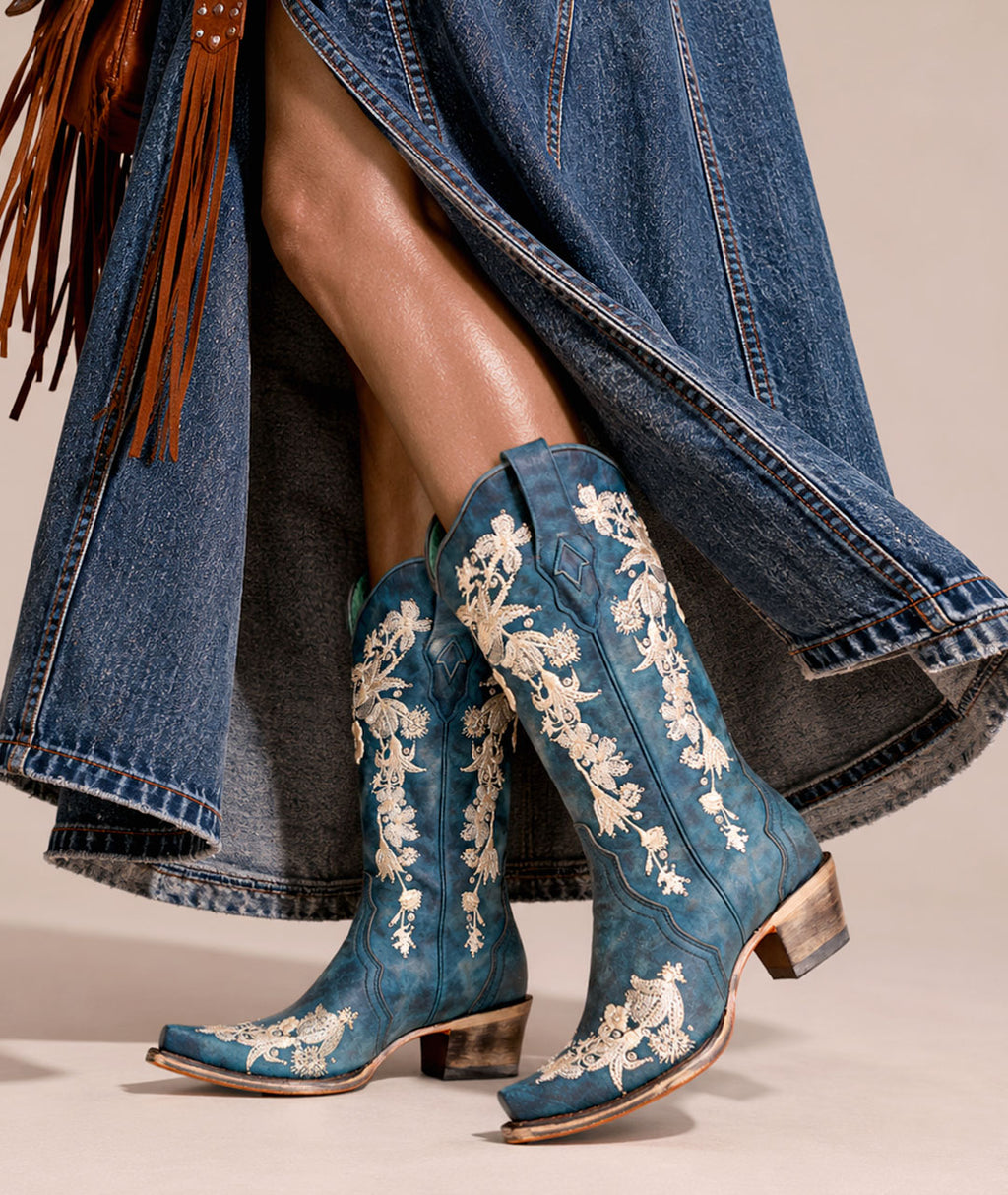 Corral Crystal Studded Floral Embroidery | Navy Blue