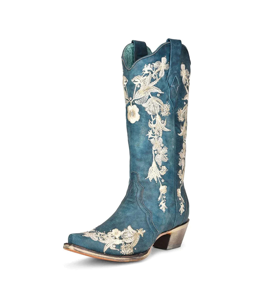 Corral Crystal Studded Floral Embroidery | Navy Blue