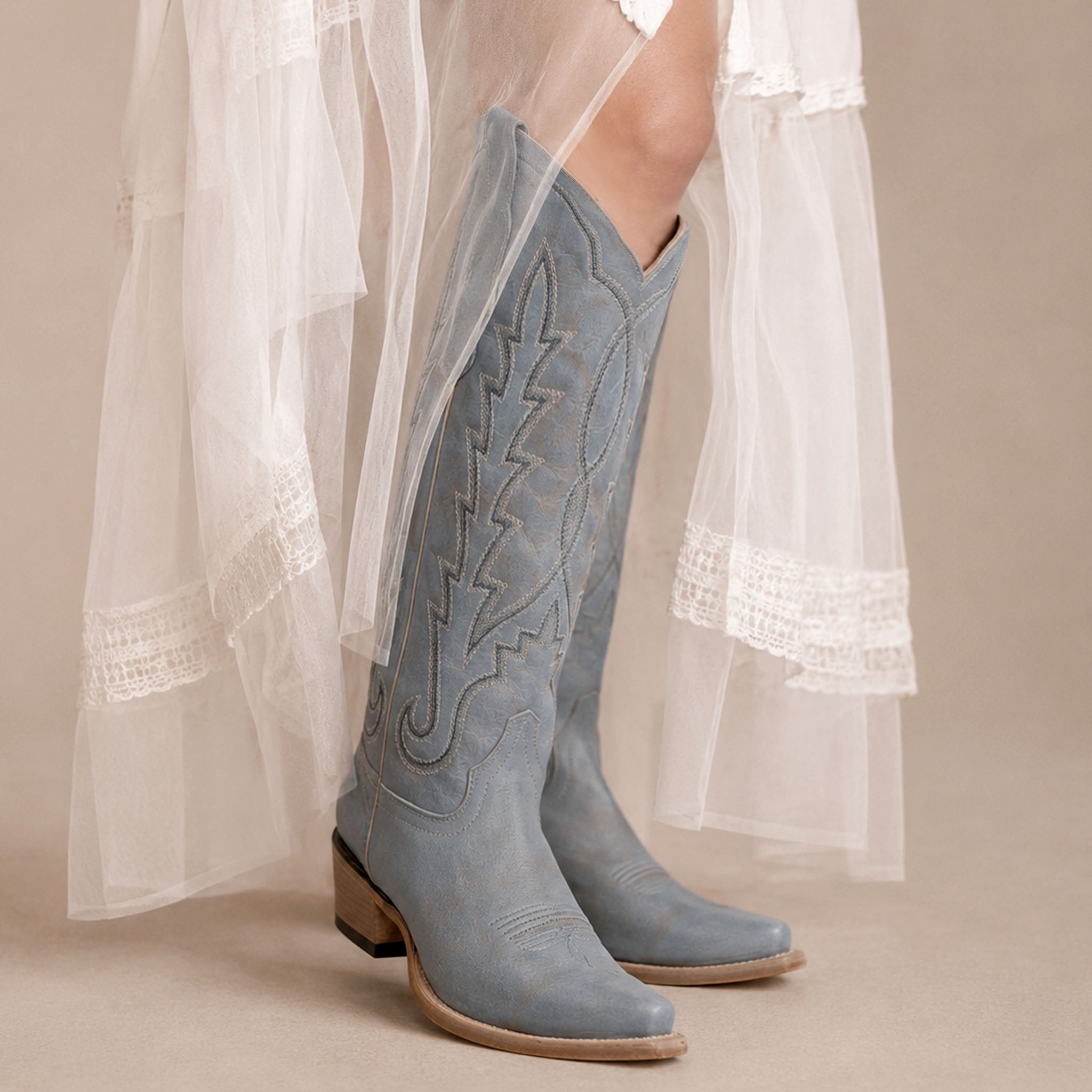 Circle G Lightning Embroidery | Snip Toe | Dusty Blue