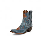 Circle G Mandala Floral Embroidery Ankle Boot | Snip Toe | Blue Jean