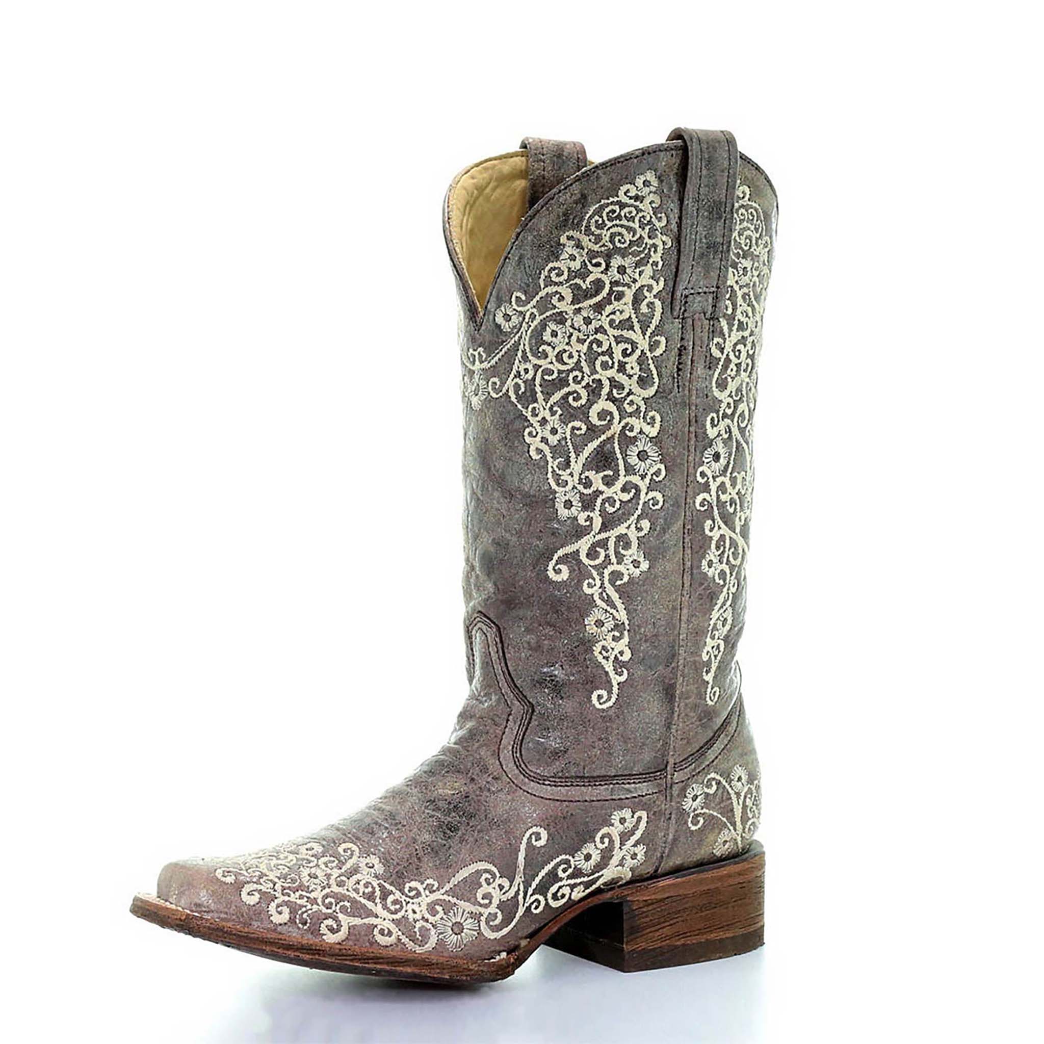 Corral Moon Vine Embroidery | Square Toe | Brown