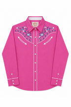 Daisy Bloom Embroidery Cowgirl Shirt | Berry Pink