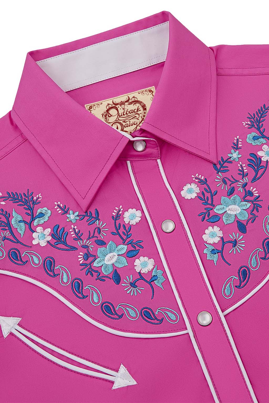 Daisy Bloom Embroidery Cowgirl Shirt | Berry Pink