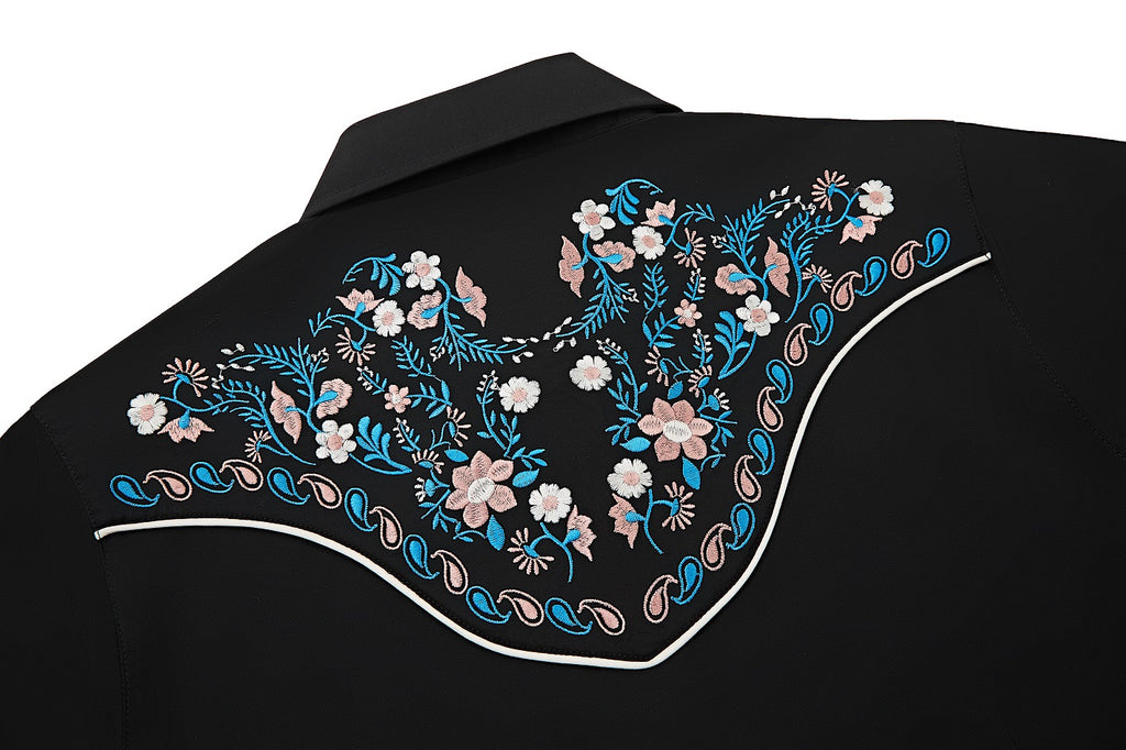 Daisy Bloom Embroidery Cowgirl Shirt | Midnight Pearl