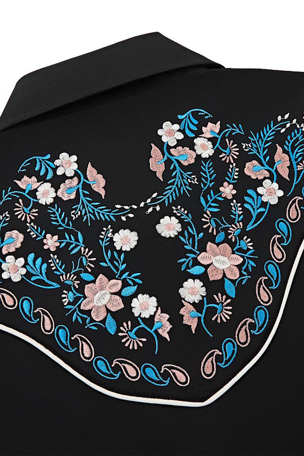 Daisy Bloom Embroidery Cowgirl Shirt | Midnight Pearl