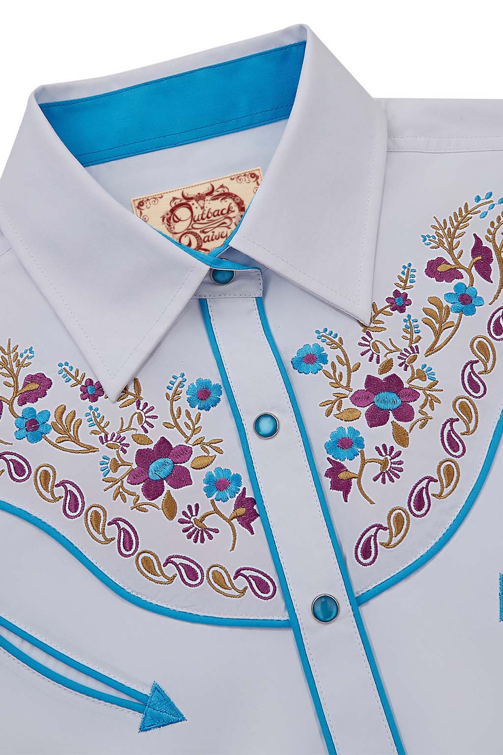 Daisy Bloom Embroidery Cowgirl Shirt | Turquoise Pearl