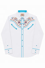 Daisy Bloom Embroidery Cowgirl Shirt | Turquoise Pearl