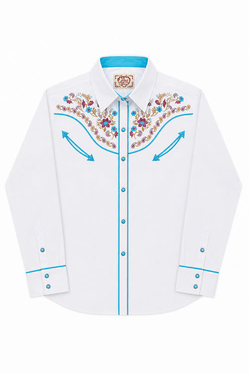 Daisy Bloom Embroidery Cowgirl Shirt | Turquoise Pearl