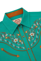 Daisy Bloom Embroidery Cowgirl Shirt | Western Jade