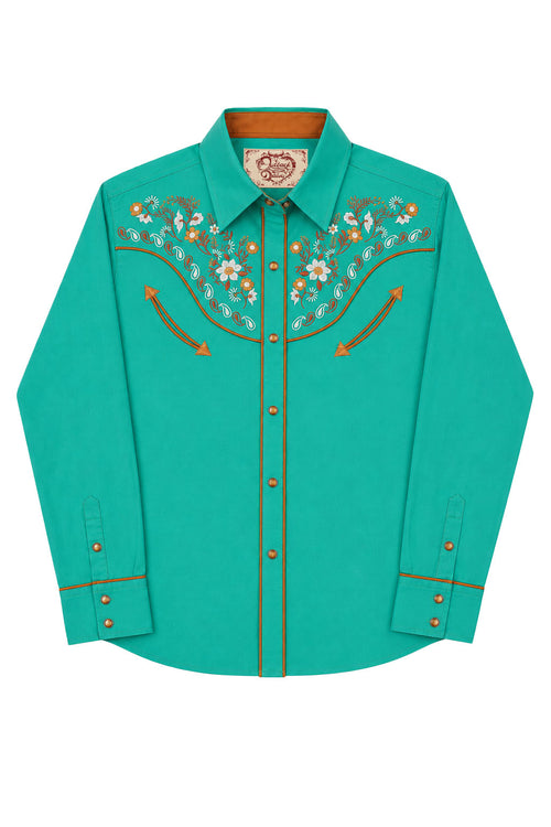Daisy Bloom Embroidery Cowgirl Shirt | Western Jade