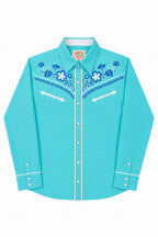 Desert Daisy Embroidery Cowgirl Shirt | Turquoise Sky