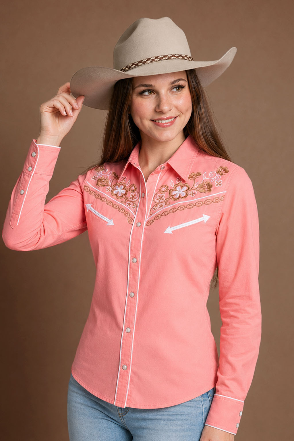 Desert Daisy Embroidery Cowgirl Shirt | Wildflower Pink