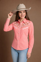 Desert Daisy Embroidery Cowgirl Shirt | Wildflower Pink
