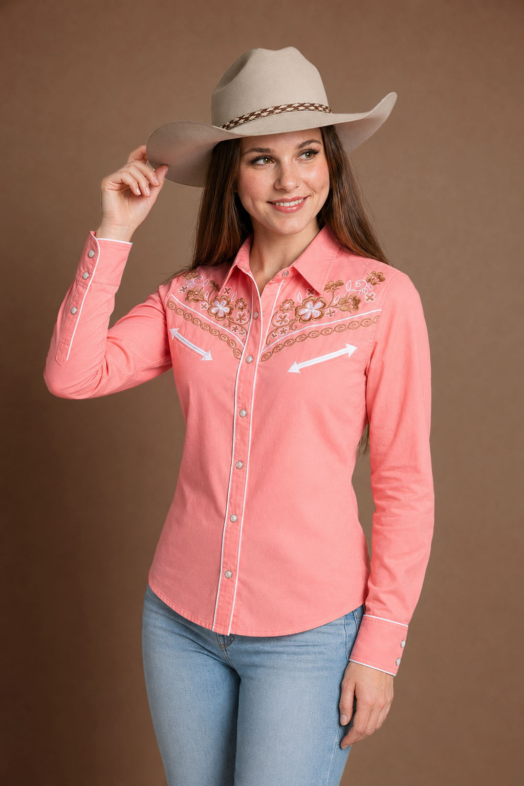 Desert Daisy Embroidery Cowgirl Shirt | Wildflower Pink