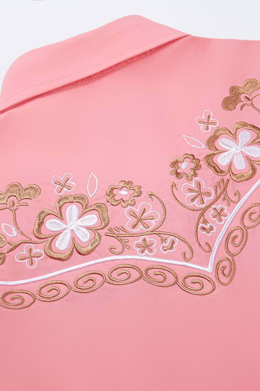 Desert Daisy Embroidery Cowgirl Shirt | Wildflower Pink