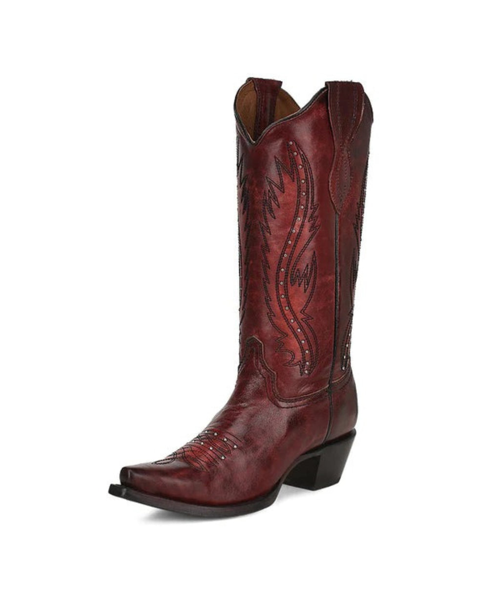 Circle G Lightning Vine Studded | Snip Toe | Wine
