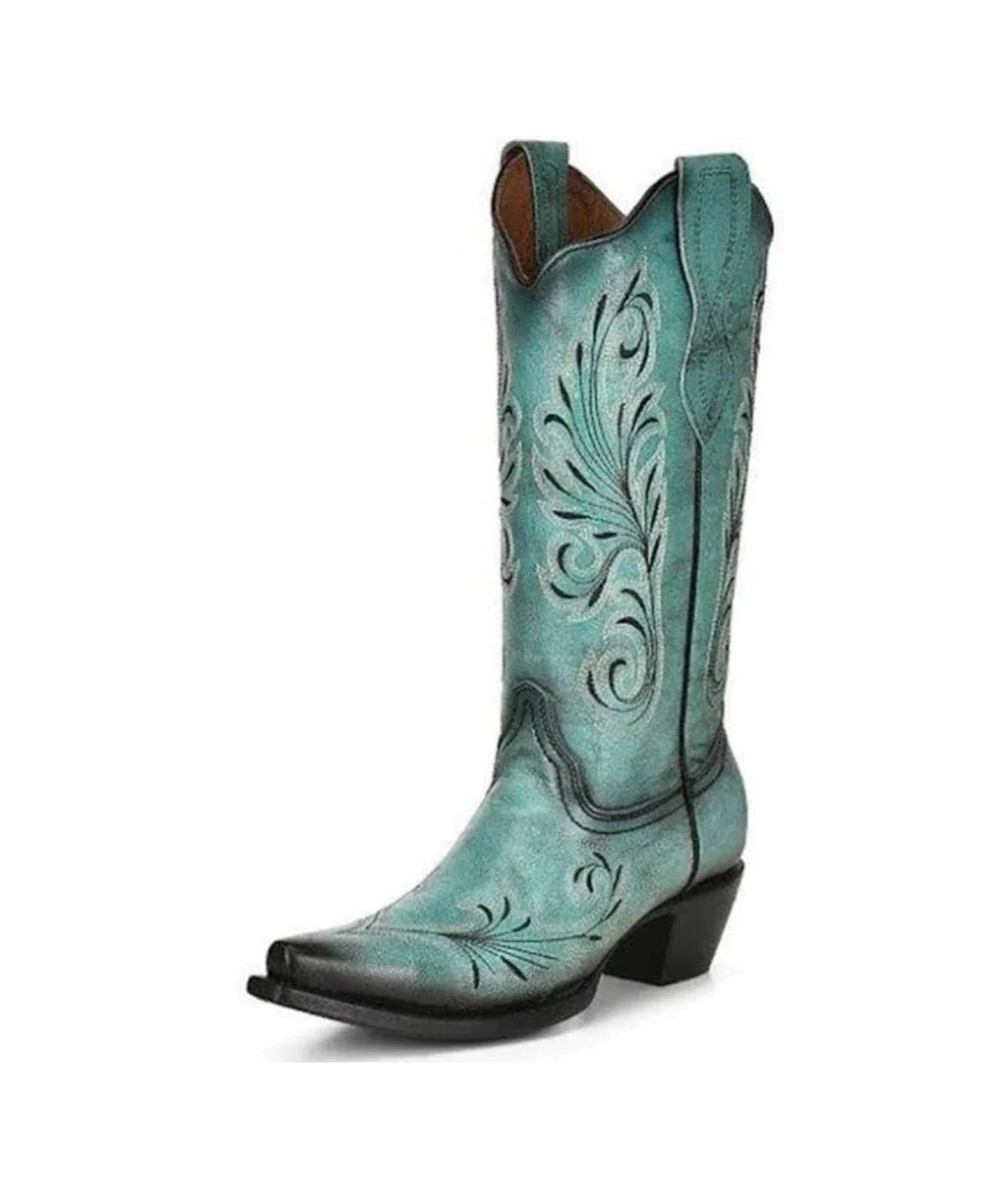 Circle G Flame Scroll Embroidery | Snip Toe | Turquoise
