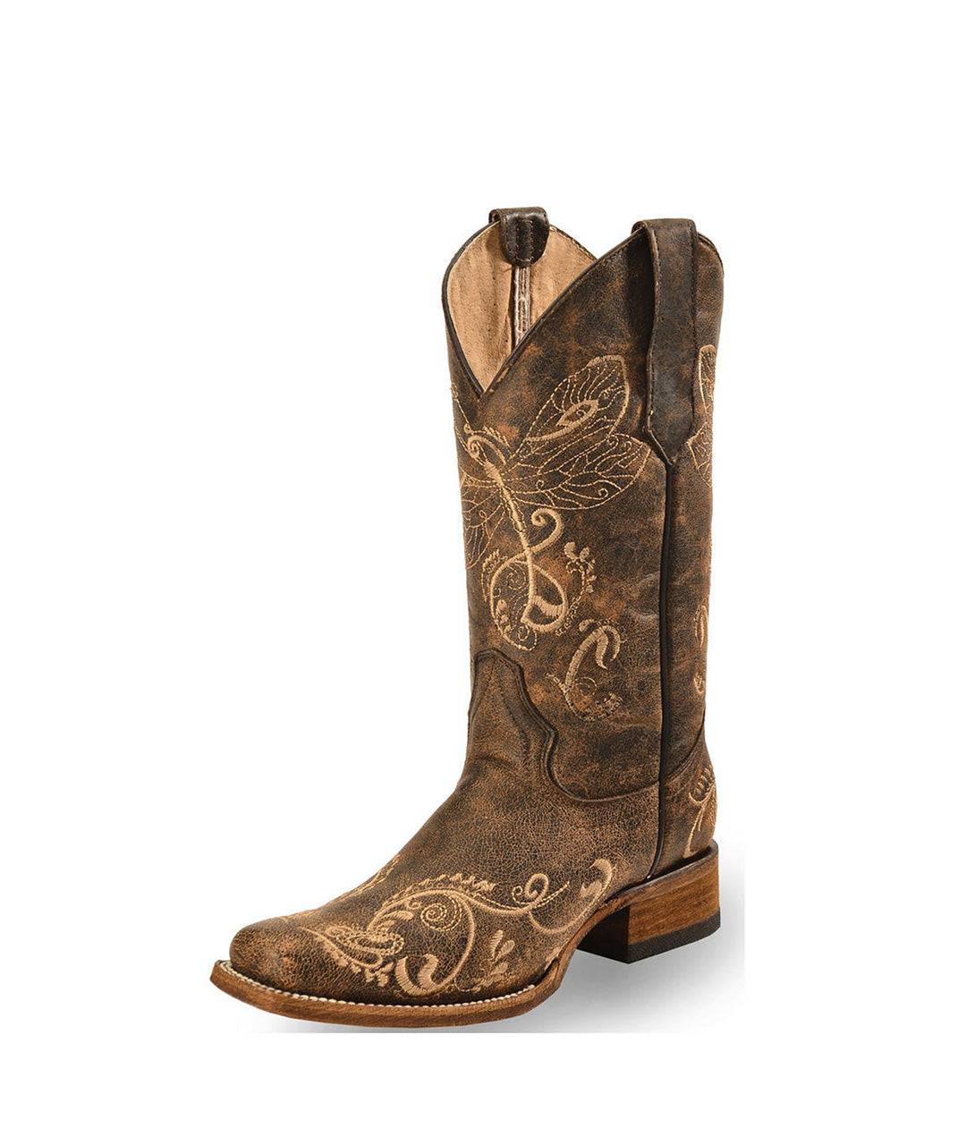 Circle G Bone Dragonfly Embroidery | Square Toe | Distressed Brown