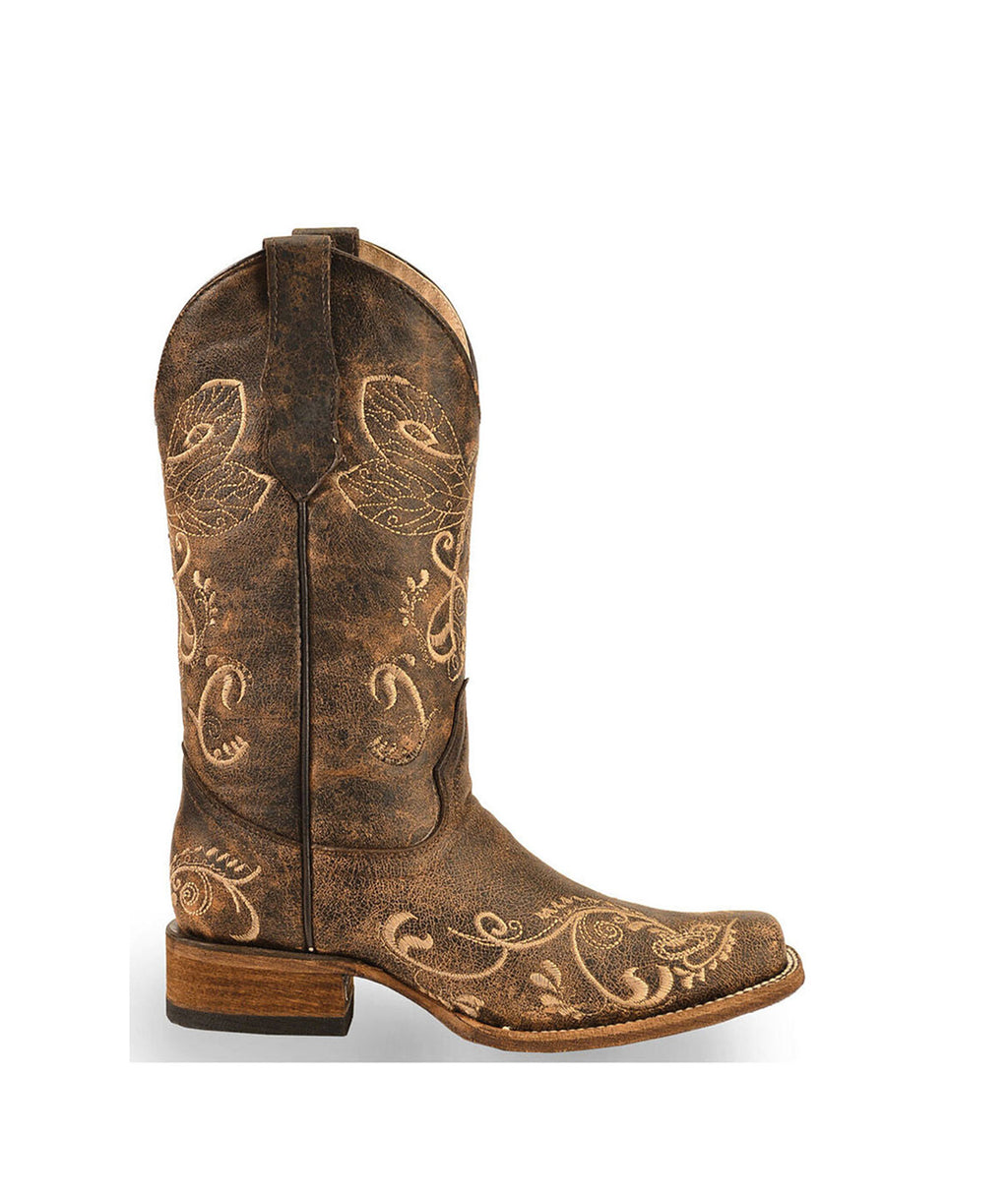 Circle G Bone Dragonfly Embroidery | Square Toe | Distressed Brown