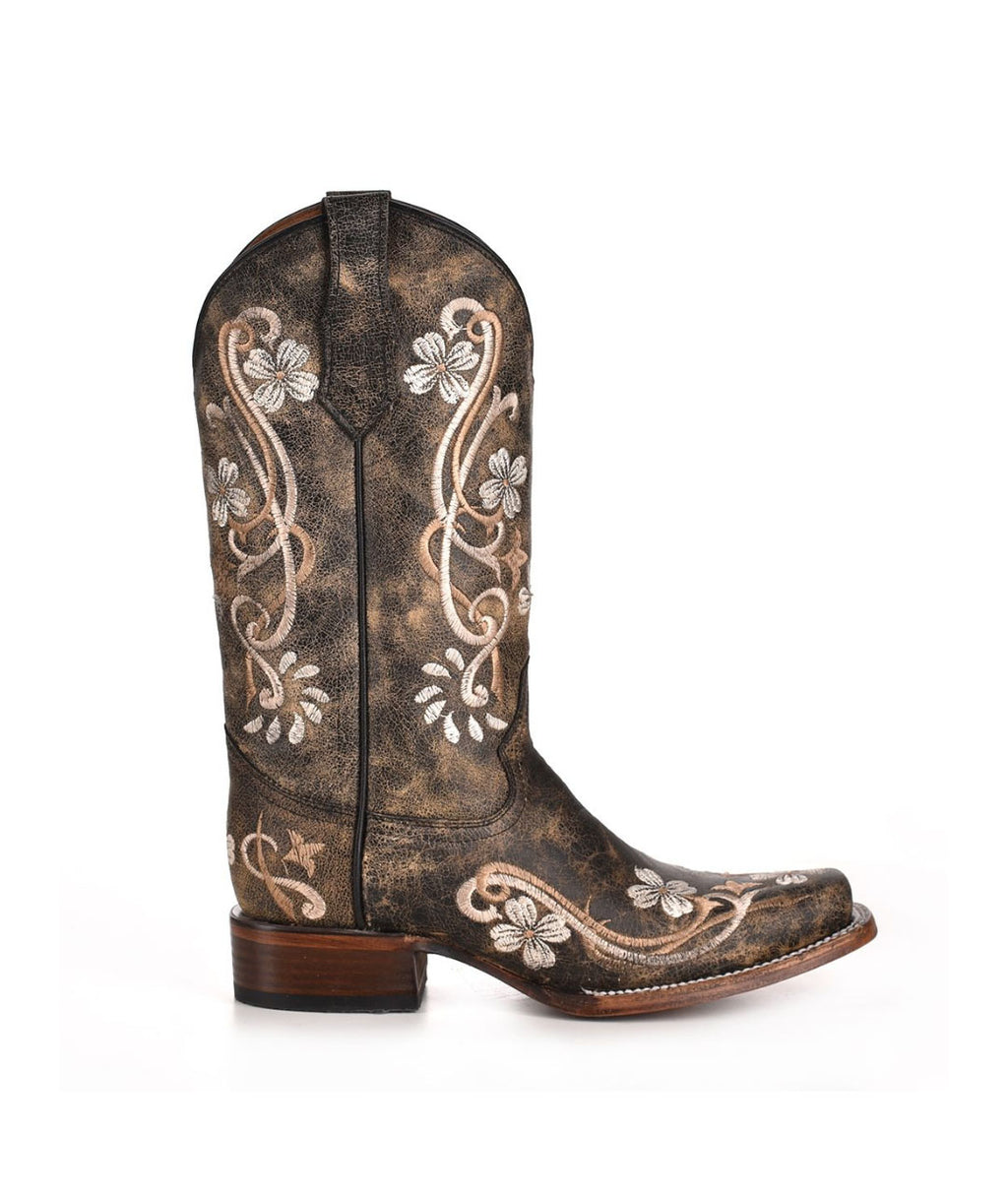 Circle G Prairie Floral Embroidery | Square Toe | Distressed Brown