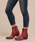Circle G Desert Scroll Embroidery Ankle Boot | Snip Toe | Red