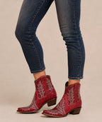 Circle G Desert Scroll Embroidery Ankle Boot | Snip Toe | Red