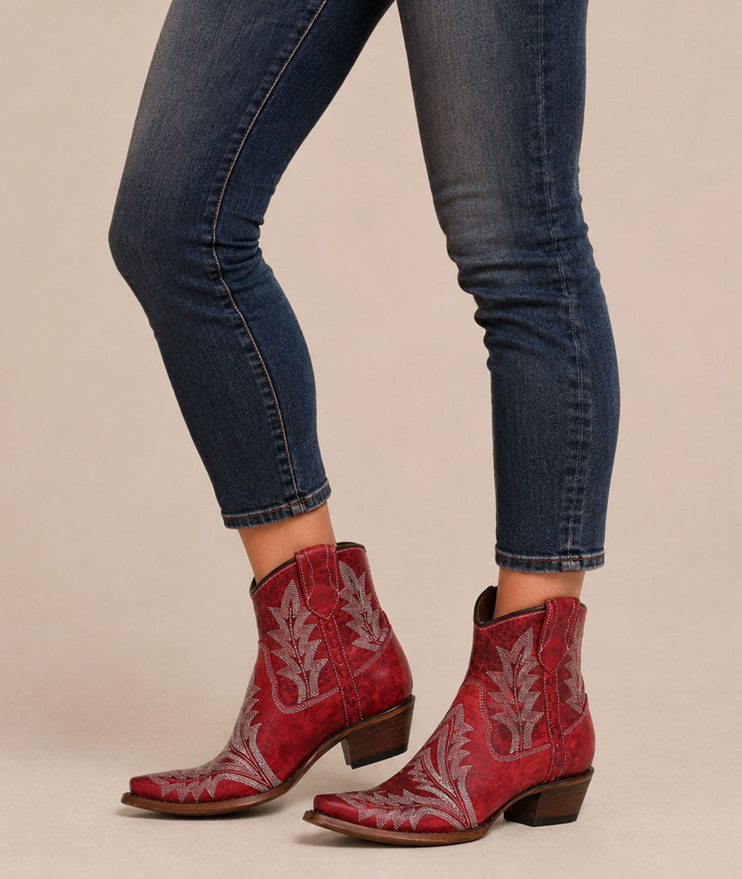 Circle G Desert Scroll Embroidery Ankle Boot | Snip Toe | Red