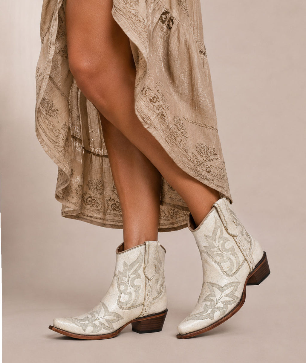 Circle G Desert Scroll Embroidery Ankle Boot | Snip Toe | Pearl