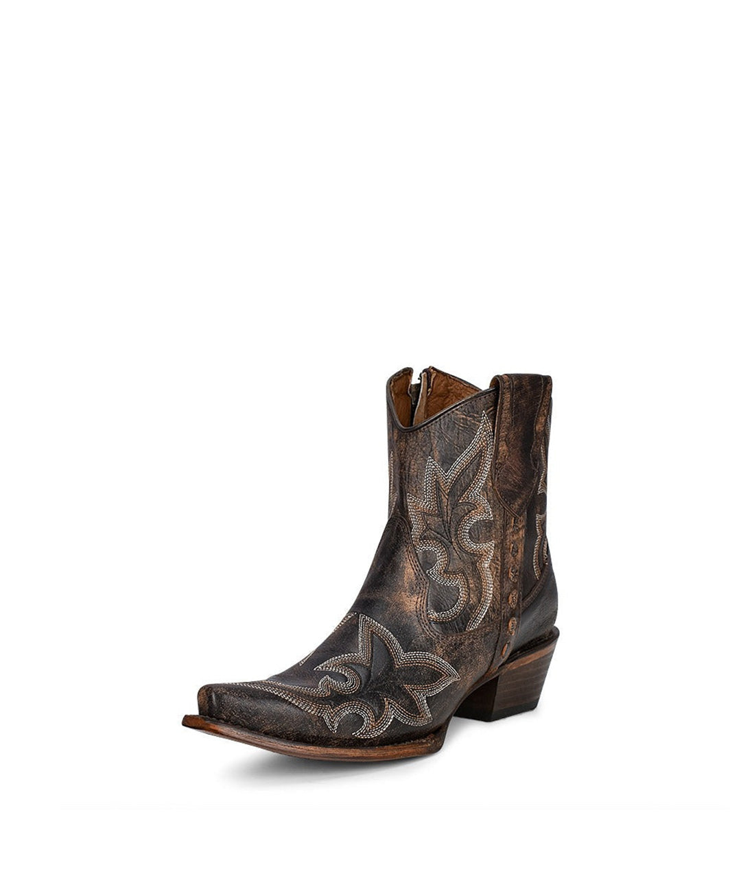 Circle G Desert Scroll Embroidery Ankle Boot  | Snip Toe | Black/Brown
