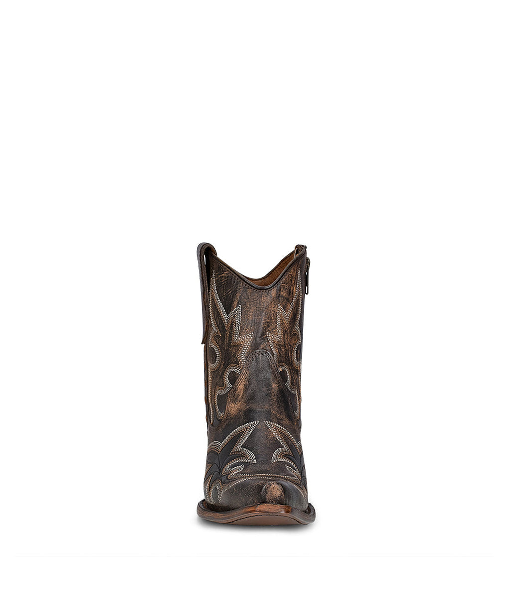 Circle G Desert Scroll Embroidery Ankle Boot  | Snip Toe | Black/Brown