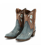 Circle G Desert Sky Floral Embroidery Ankle Boot | Snip Toe | Blue/Brown