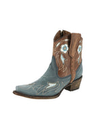Circle G Desert Sky Floral Embroidery Ankle Boot | Snip Toe | Blue/Brown