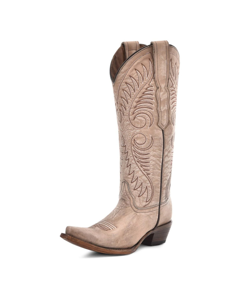 Circle G Feather Scroll Embroidery | Snip Toe | Sand Beige