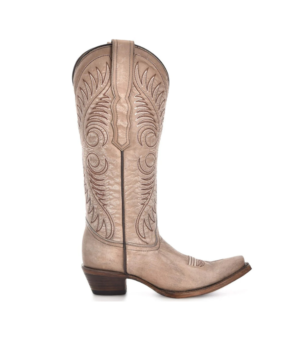 Circle G Feather Scroll Embroidery | Snip Toe | Sand Beige