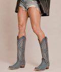 Circle G Feather Scroll Embroidery | Snip Toe | Blue Distressed