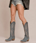 Circle G Feather Scroll Embroidery | Snip Toe | Blue Distressed
