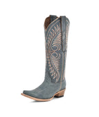 Circle G Feather Scroll Embroidery | Snip Toe | Blue Distressed
