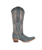 Circle G Feather Scroll Embroidery | Snip Toe | Blue Distressed