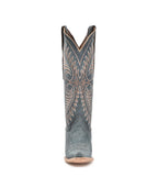 Circle G Feather Scroll Embroidery | Snip Toe | Blue Distressed