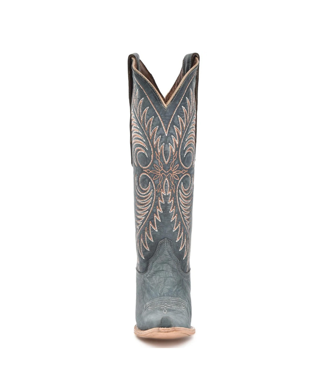 Circle G Feather Scroll Embroidery | Snip Toe | Blue Distressed