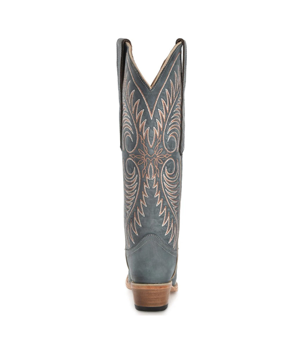 Circle G Feather Scroll Embroidery | Snip Toe | Blue Distressed