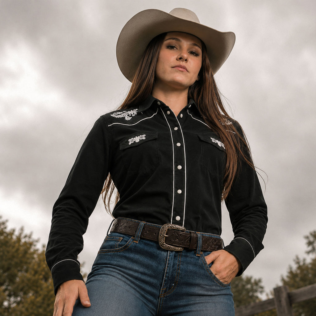 Prairie Embroidery Cowgirl Shirt | Black Magnolia