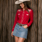 Prairie Embroidery Cowgirl Shirt | Cherry Red