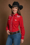 Prairie Embroidery Cowgirl Shirt | Cherry Red